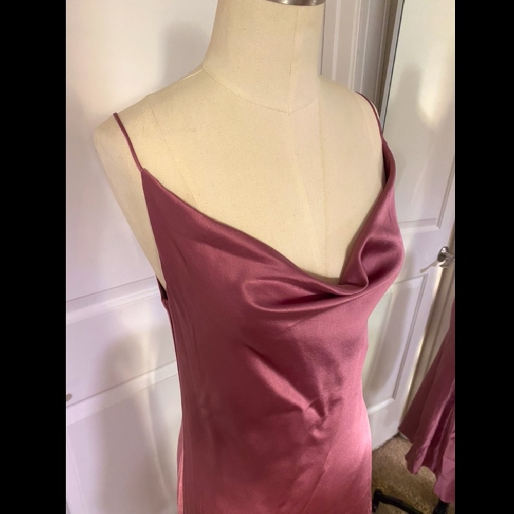 Mauve Silk Slip Dress with Cowl Neck
